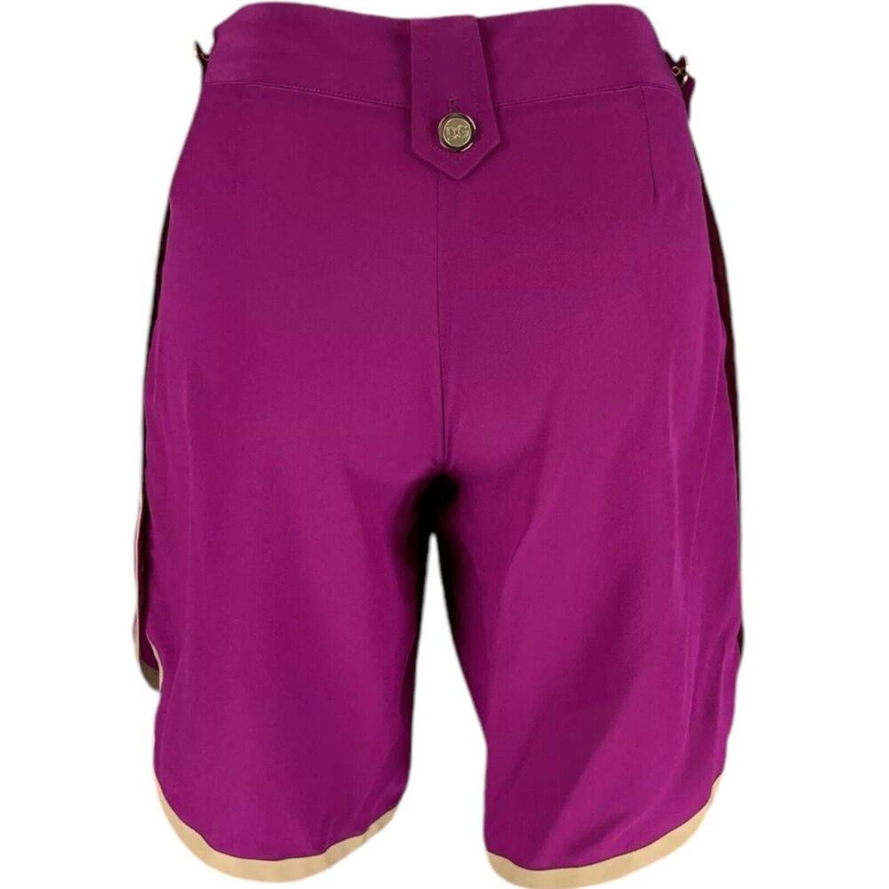 Dolce & Gabbana Purple Silk Beige Trim Logo Button Mid Rise Shorts Sz 42 / 6 - Picture 4 of 12